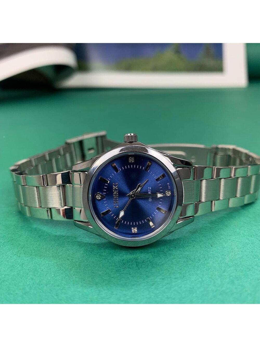 Silver Classy Quartz Round Blue Stainless Steel Watch. Stainless steel - Picture 1 of 8